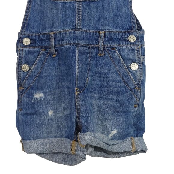 GAP Kids Distressed Denim Bib Overall Shortall Shorts Girls Size S Rolled Cuffs - Picture 2 of 7